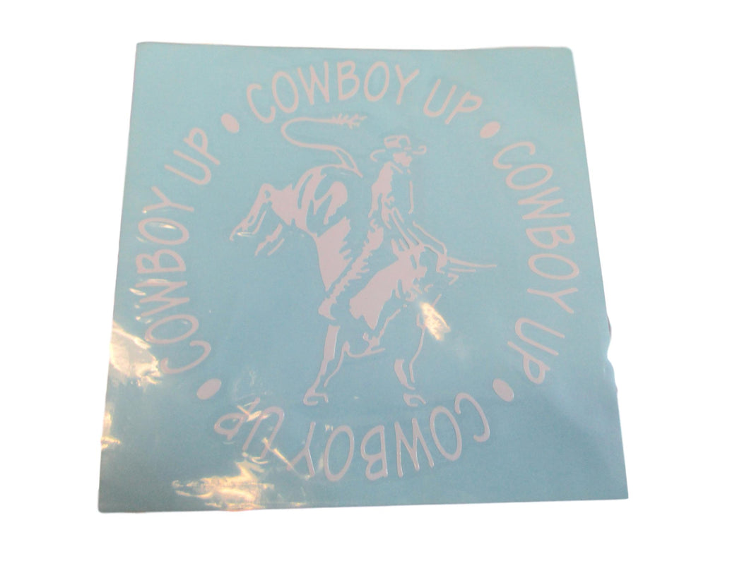 Cowboy Up Decal With Bull Rider