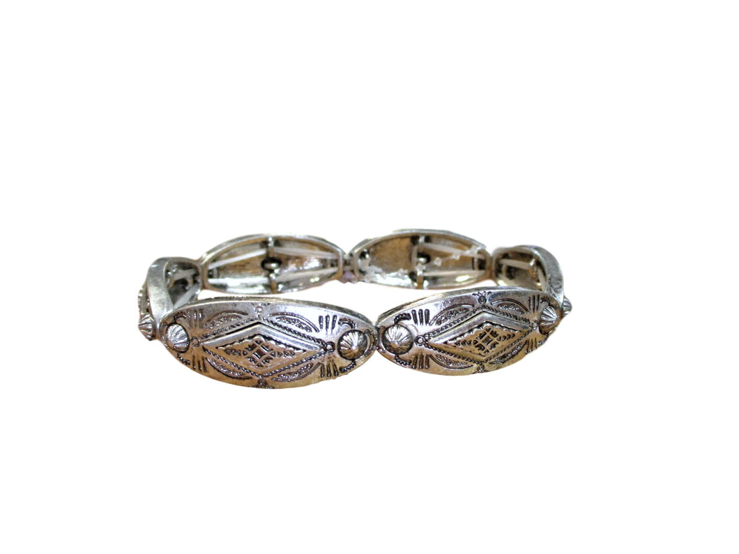 Silver Oval Aztec Stretch Bracelet