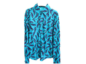 Cowgirl Tuff Turquoise Pull Over With Purple Feathers