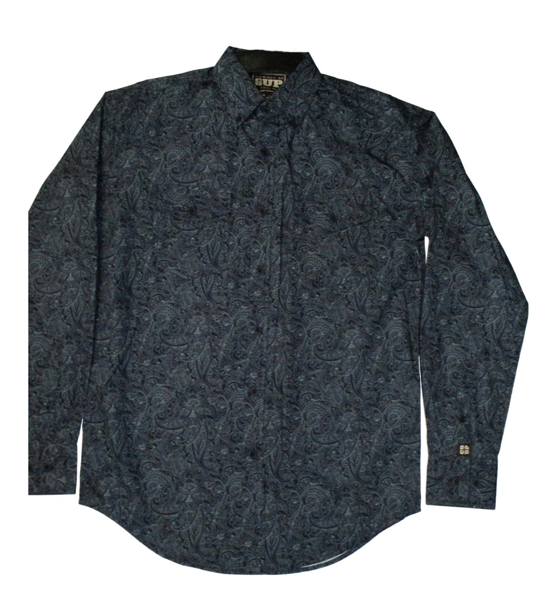 Men's Blue Paisley Western Shirt