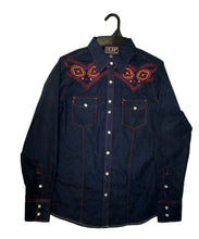 Load image into Gallery viewer, Navy Suede With Aztec Embroidered Women&#39;s Western Shirt
