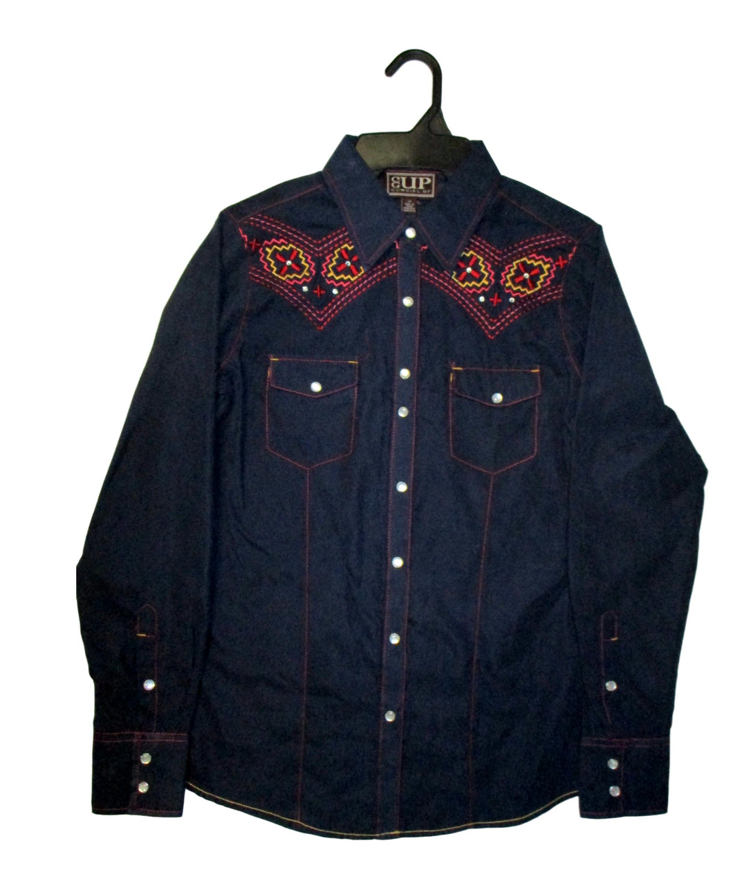 Navy Suede With Aztec Embroidered Women's Western Shirt
