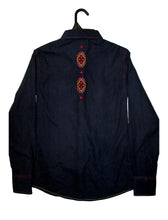 Load image into Gallery viewer, Navy Suede With Aztec Embroidered Women&#39;s Western Shirt