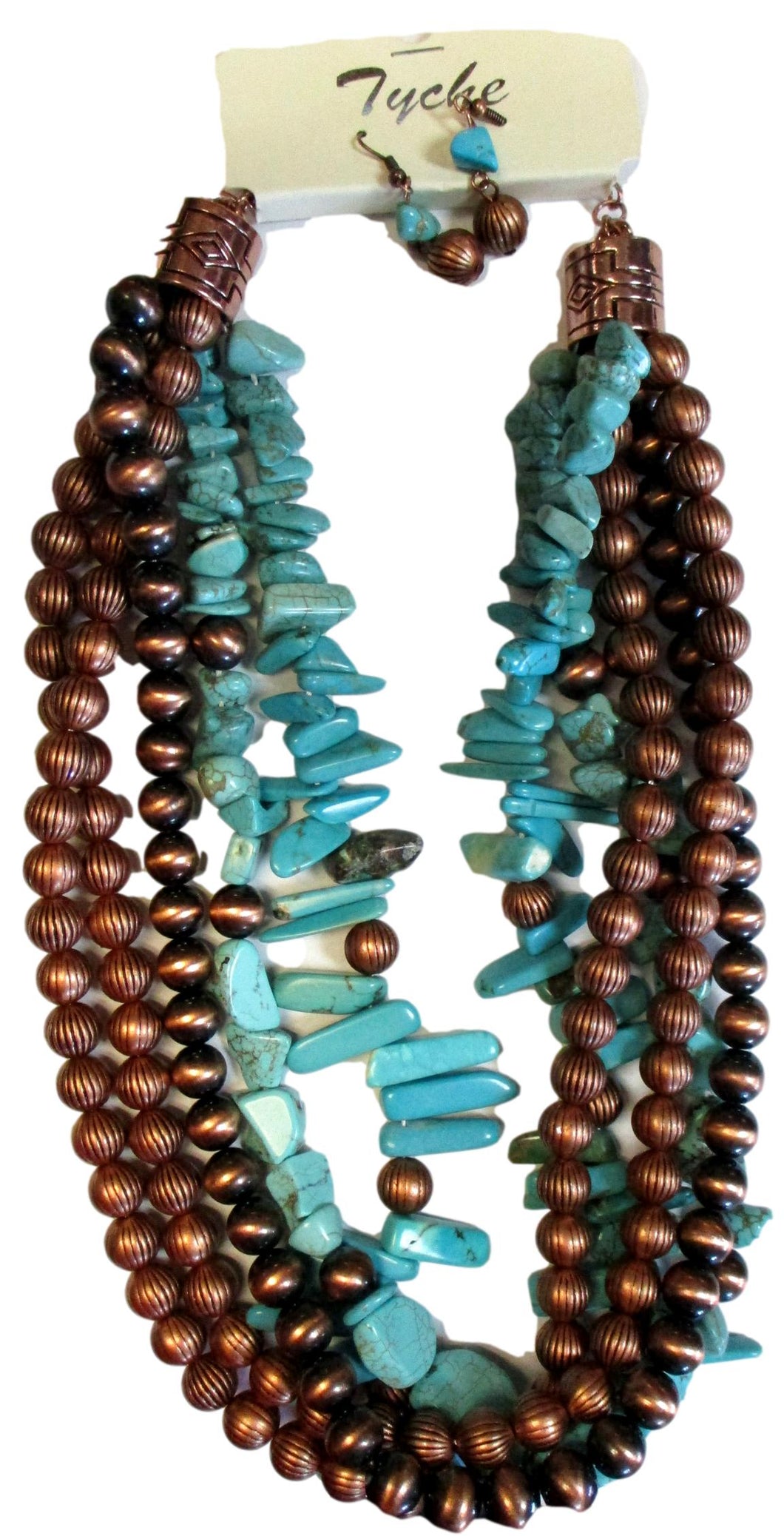 5 Strand Necklace With Turquoise Chunks And Copper Beads