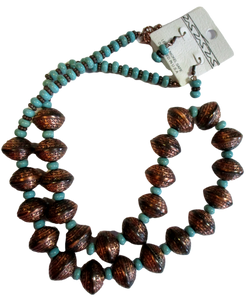 Turquoise Beads And Copper Necklace