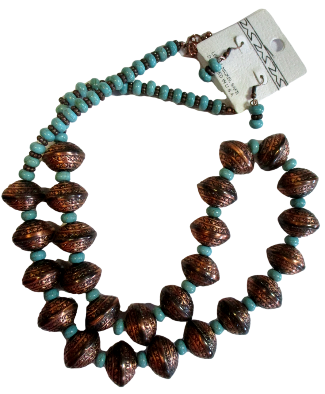 Turquoise Beads And Copper Necklace