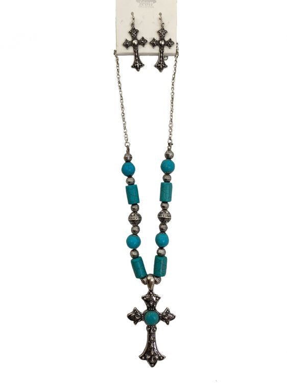 Silver And Turquoise Cross Necklace
