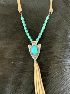 Suede Necklace With Silver Arrow Head And Turquoise Accent Stone