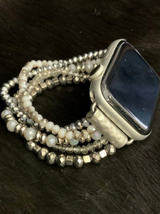 Gray And Silver Beaded Apple Watch Band