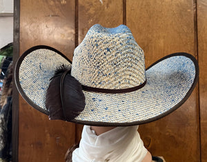 Blue Speckled Straw Hat