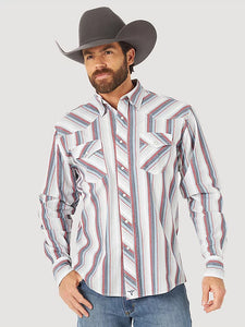 Wrangler Men's Red And Blue Striped Western Snap Shirt