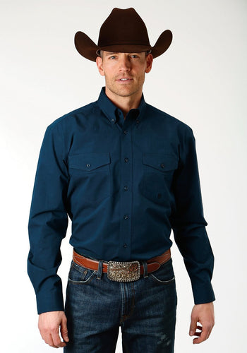 Roper Men's Solid Navy Western Shirt (Extended Sizes)