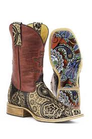 Kids Tin Haul Paisley Rocks Boots With Paisley Sole Handcrafted