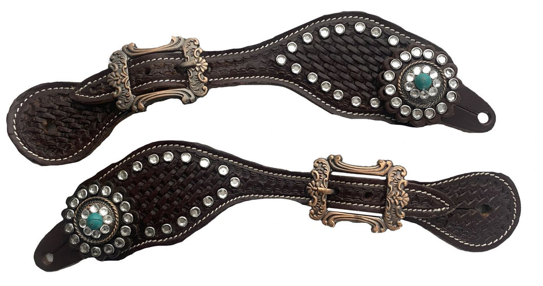 Youth Spur Strap With Turquoise And Crystal Concho