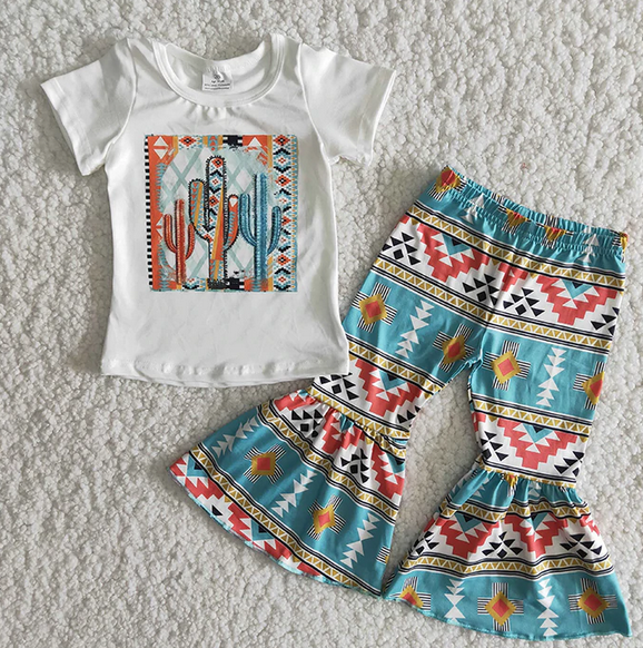 Girls Cactus Aztec Bell Bottom Outfit