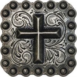 Showman™ Brushed Nickel Engraved Concho with Raised Cross.