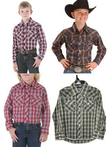 Wrangler Assorted L/S Plaid Pearl Snap Boys Western Shirt