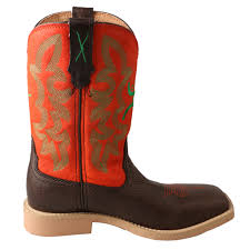 Twisted X Kid's Red and Green Hooey Cowboy Boots - Square Toe