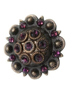 Antique Copper Rosette Concho With Purple Rhinestones