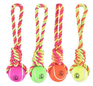 SAF-T-PAWS Jumbo Tennis Ball with Rope Tug Dog Toy