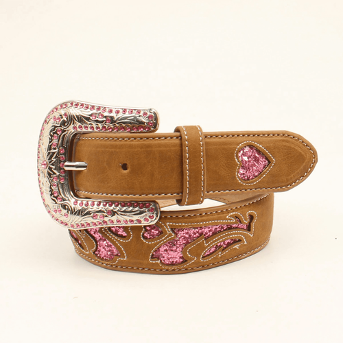 Nocona Brown Leather Hot Pink Glitter Belt Girls