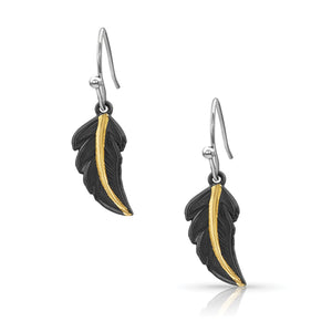 montana silversmith black feather earrings with gold strip