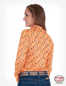 Cowgirl Tuff Coral Western Print Faux Button Up