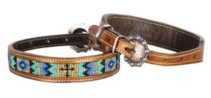 Turquoise and Gold Cross Dog Collar