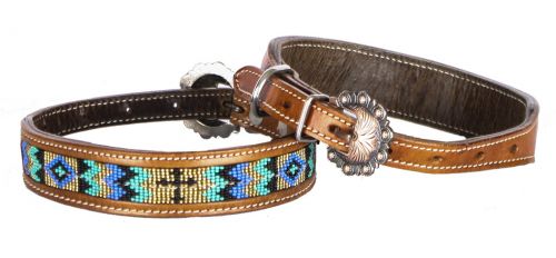 Turquoise and Gold Cross Dog Collar