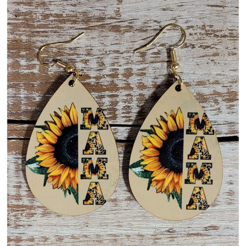 Sunflower Mama Wood Earrings