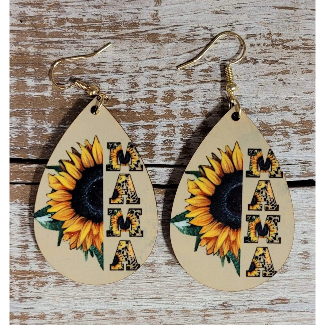 Sunflower Mama Wood Earrings