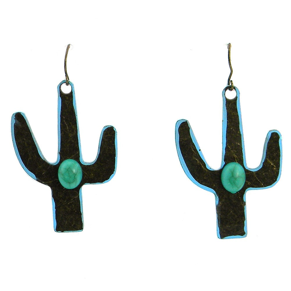 Erz160925-02 Brass Copper Base W/Turquoise Cactust Earring