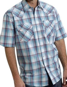 Roper Men's Short Sleeve Mesa Blue Plaid Western Shirt