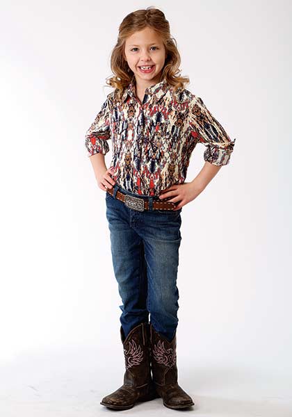 Roper Girls L/S Shirt Poly Spandex Glitzy Print Shirt XS (5-6)