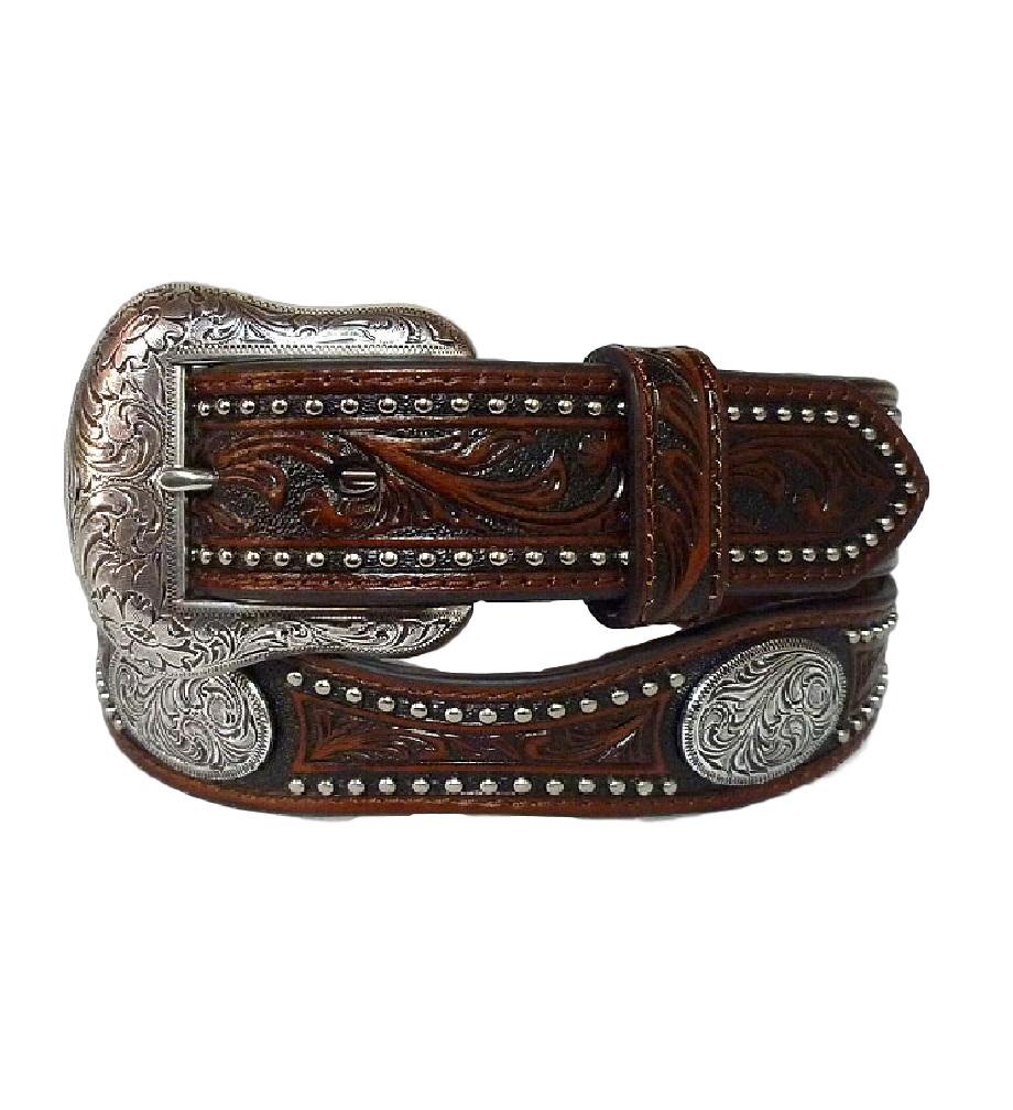 Scalloped Black and Brown Tooled Belt