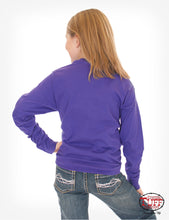 Load image into Gallery viewer, Purple jersey long sleeve tee with Double Lucky clover print and crystals