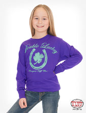 Load image into Gallery viewer, Purple jersey long sleeve tee with Double Lucky clover print and crystals