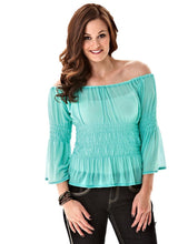 Load image into Gallery viewer, Cowgirl Tuff Turquoise Sheer Top - Aces &amp; Eights Western Wear, Inc. 