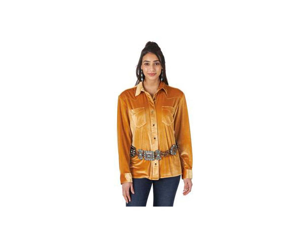 Wrangler Women's Yellow Velvet Western Shirt